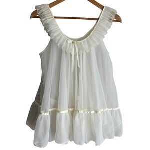 60s Tosca Lingerie Sheer Babydoll Nightgown Top Sz M Lace Ruffle Sexy Off White